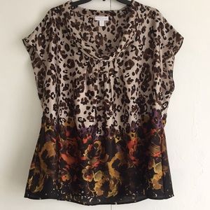 Charter Club Leopard Print Cowl Neck Blouse 22W